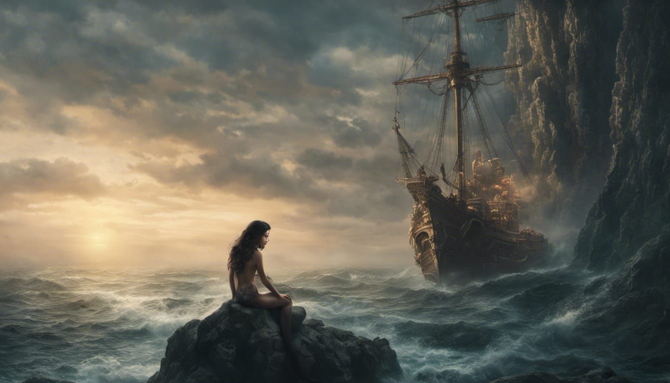 Dramatic Mermaid Lures Sailors in Digital Painting