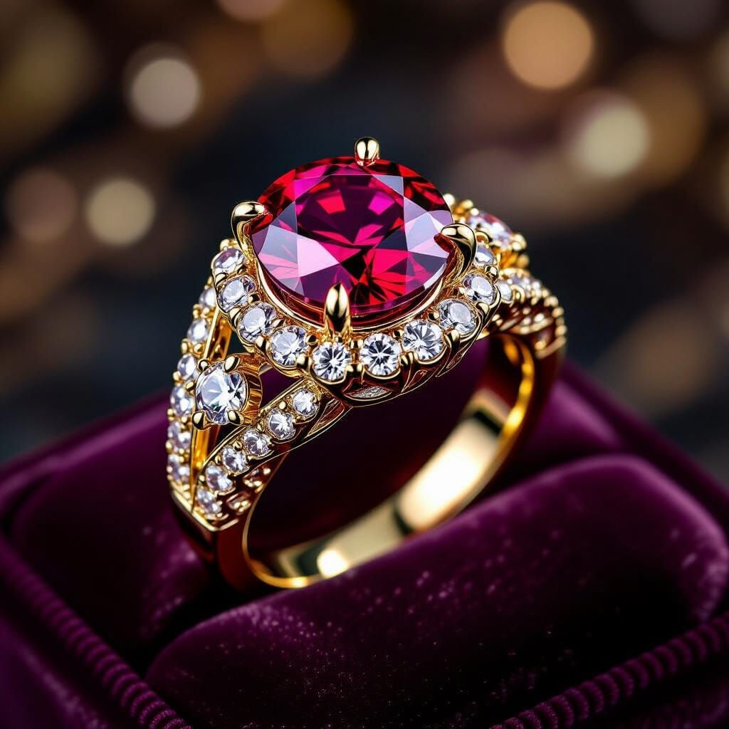 Regal Ruby Wedding Ring on Velvet Cushion