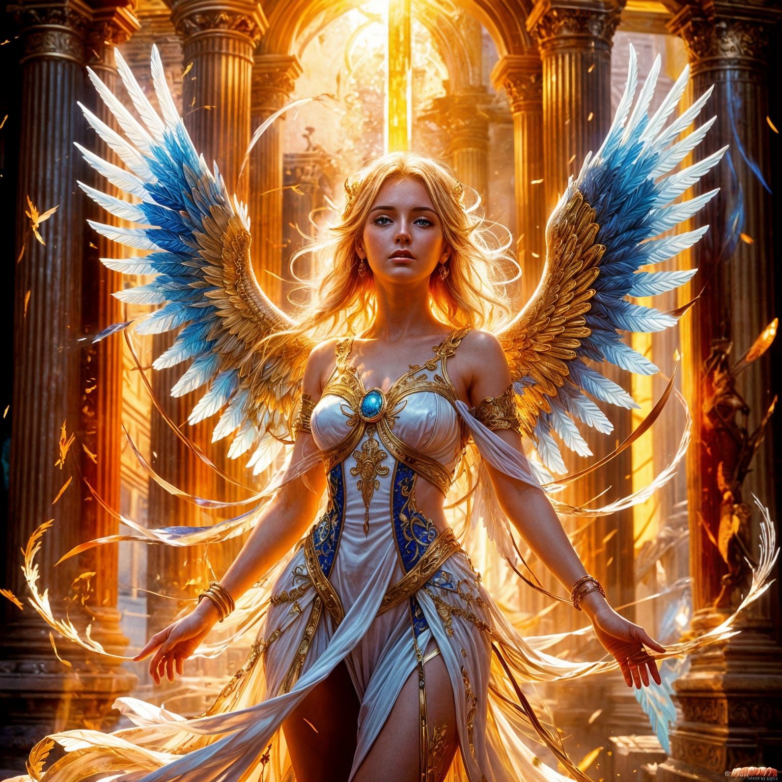 Anime Angel Descends in Ancient Temple