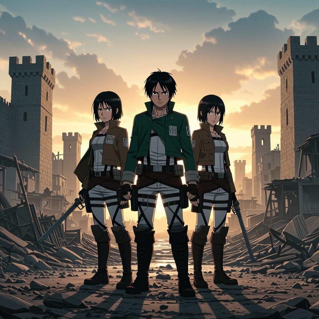 Attack on Titan: Eren, Mikasa, and Armin in War