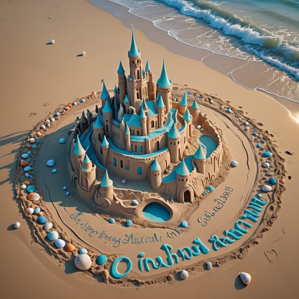 Fantasy Sandcastle Art on a Twilight Beach