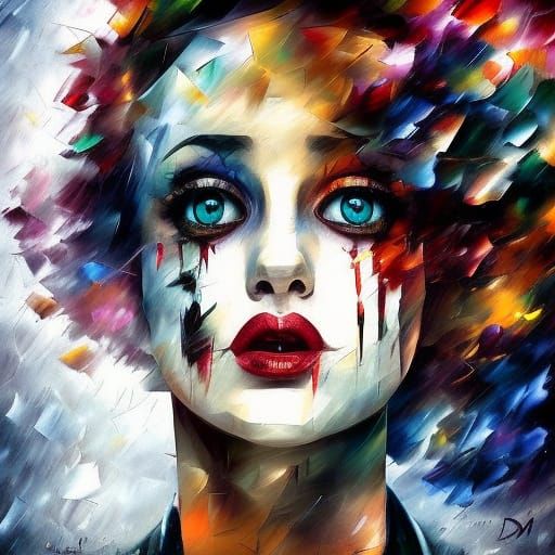 Sad Clown Portrait in Low Poly Style