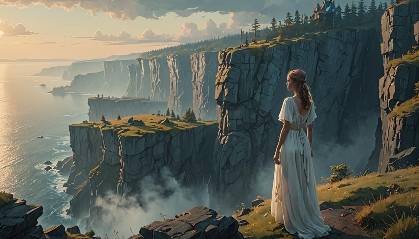 Photorealistic Goddess Gazing at the Horizon