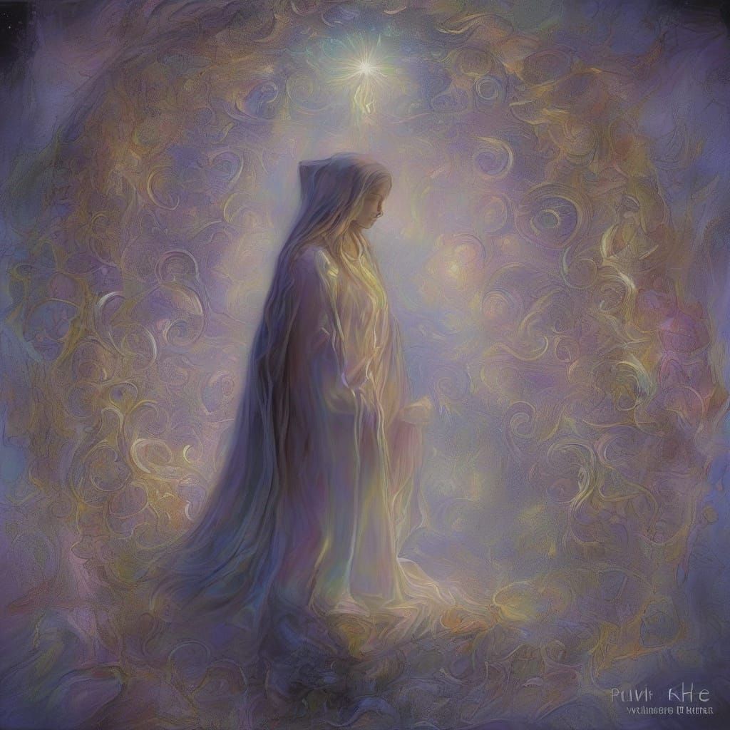 Mystical Witch Observing Cosmic Balance in Surreal Oil Paint...