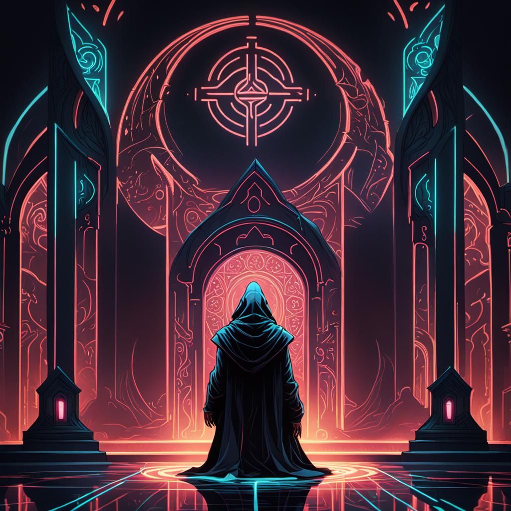 Neon Altar: Dark Fantasy Art Deco Concept