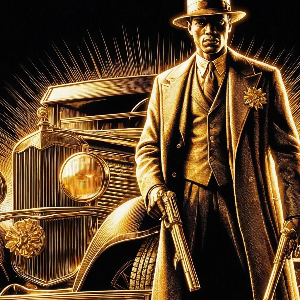 1920s Pulp Hero in Golden Art Deco Style