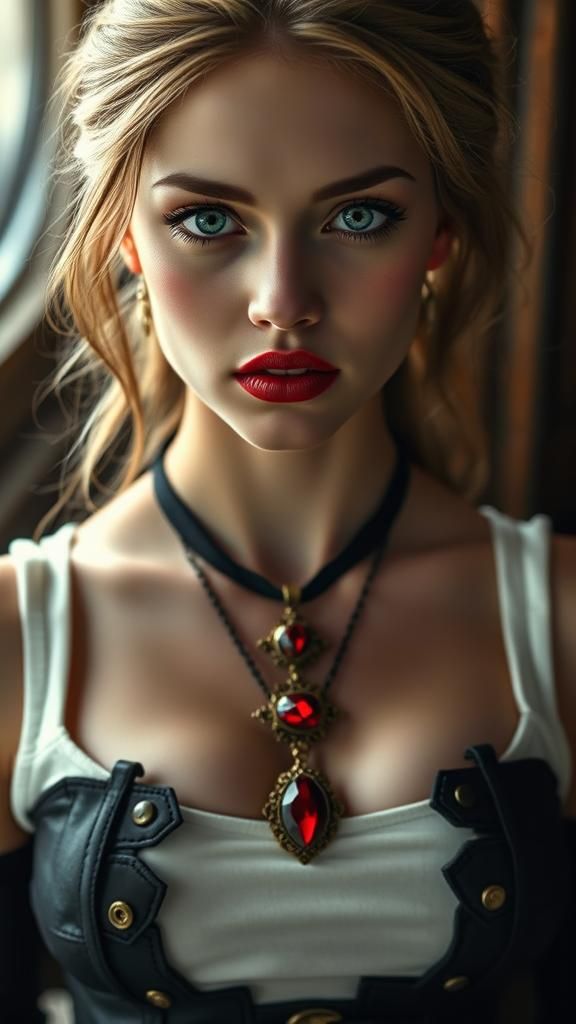 Gothic Woman with Emerald Eyes in Dark Romanticism Style