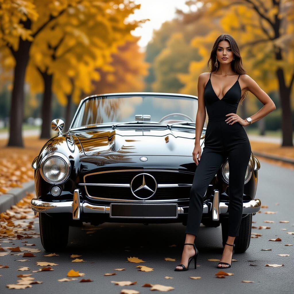 Vintage Black Mercedes Roadster in Autumn Park