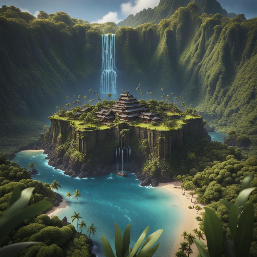 Detailed Matte Painting of Fantastical Hawaii