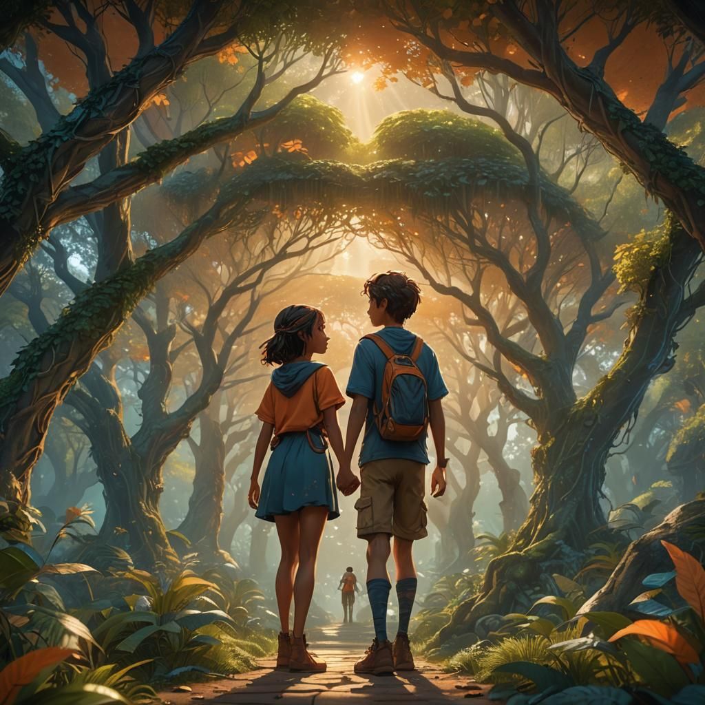 Fantasy Art: Boy and Girl with Divergent Paths