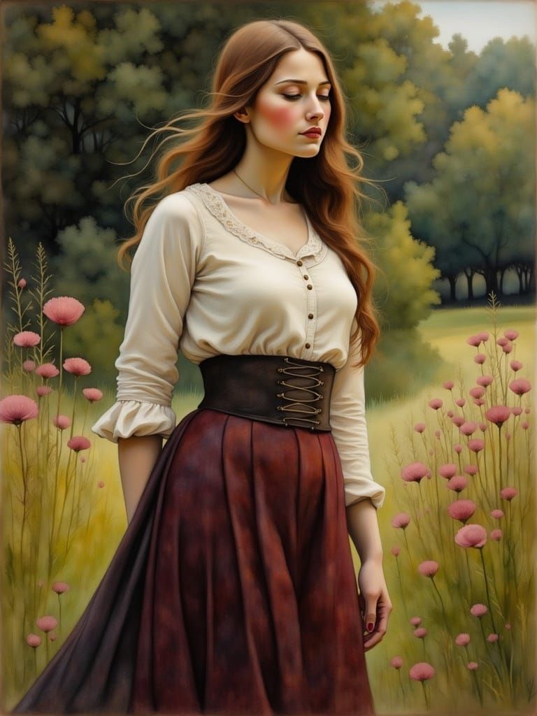 Beautiful Victorian Lady in a Garden