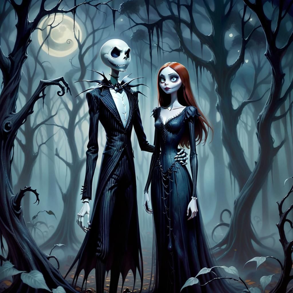 Jack and Sally in Gothic Oil Painting Style
