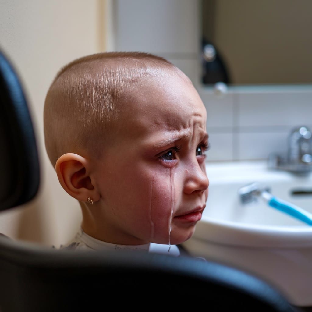 Emotional Portrait of a Girl with Bald Patch