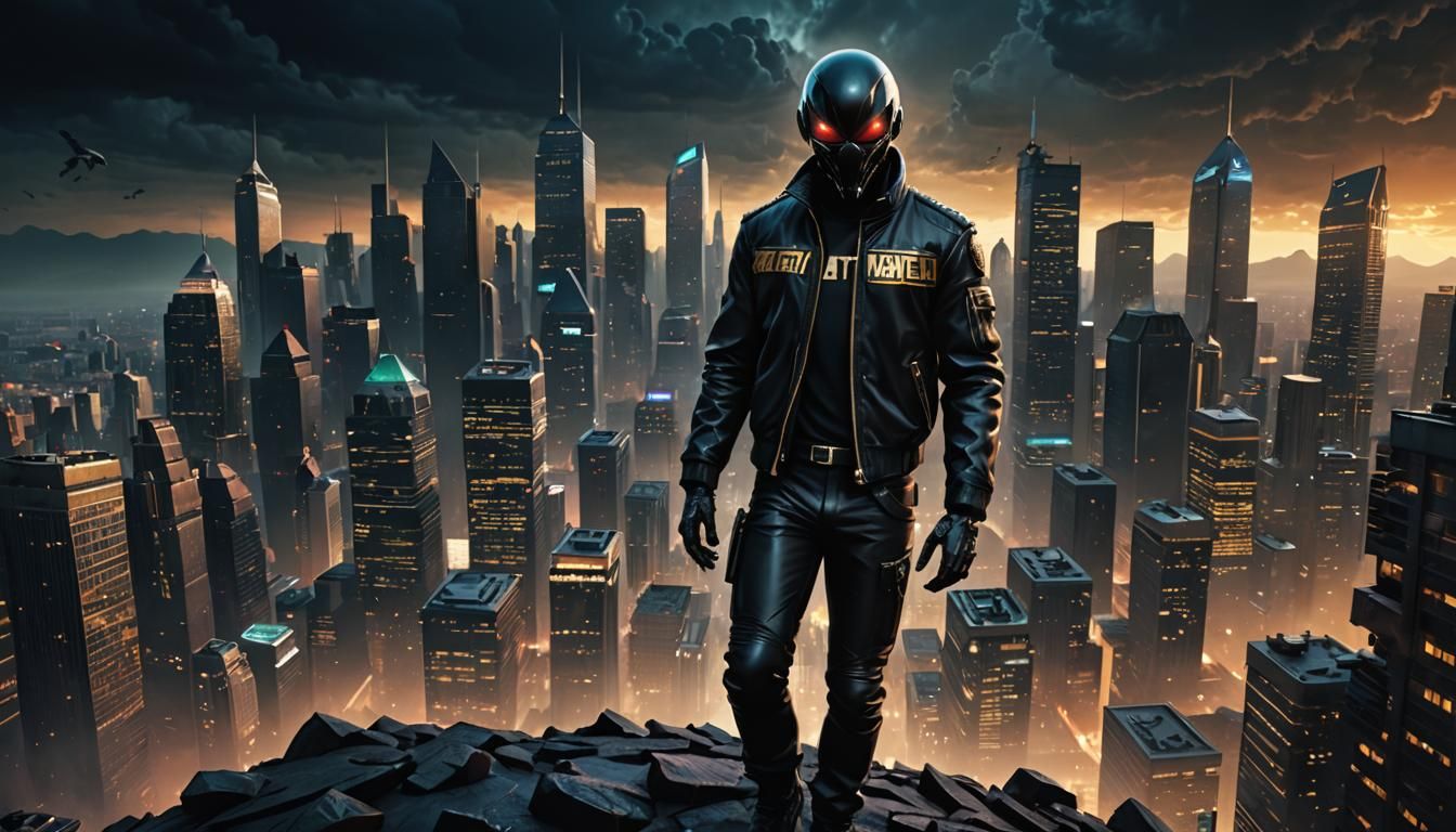 Alien Fugitive in Dark Futuristic Cityscape