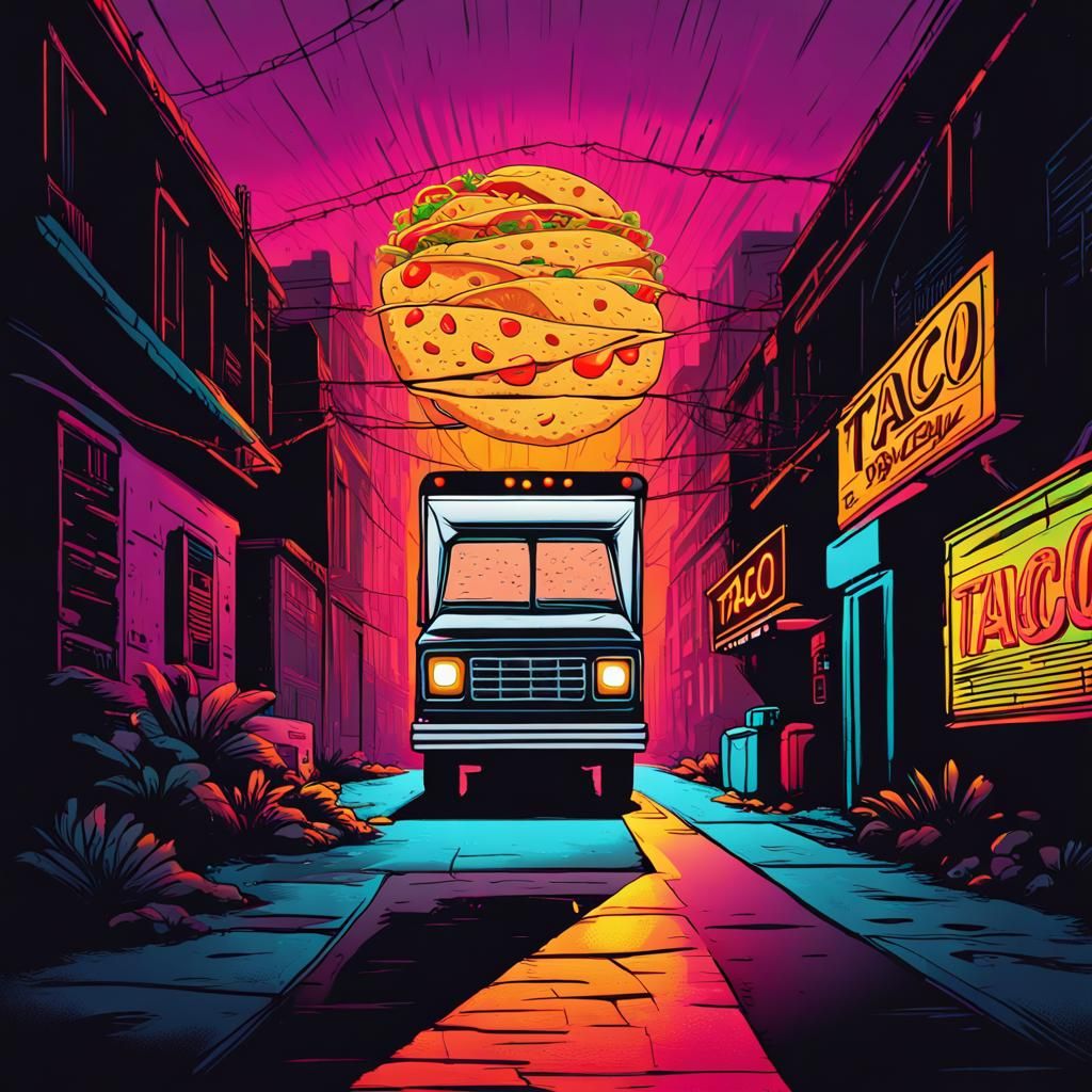 Taco Truck in Alley: Geometric Pop Art