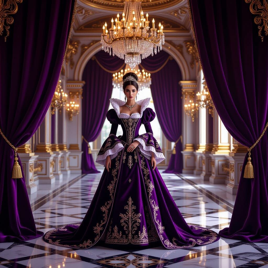 Baroque Ballroom Portrait in Regal Purple Tones