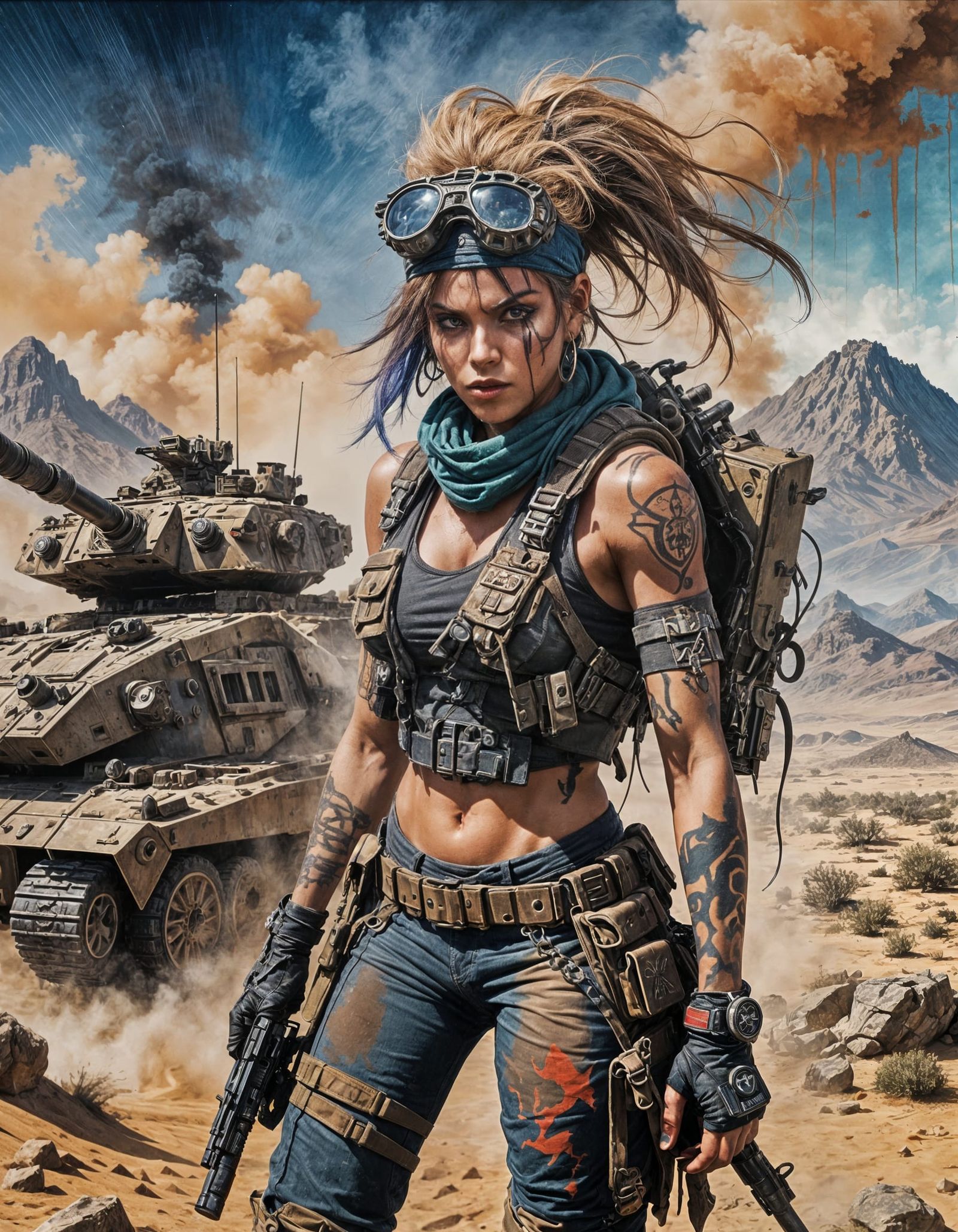 Tank Girl Storms Desert Plain in Gritty Digital Art