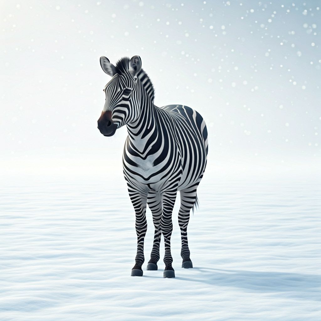 Striking Zebra Illusion in Snowy White Landscape