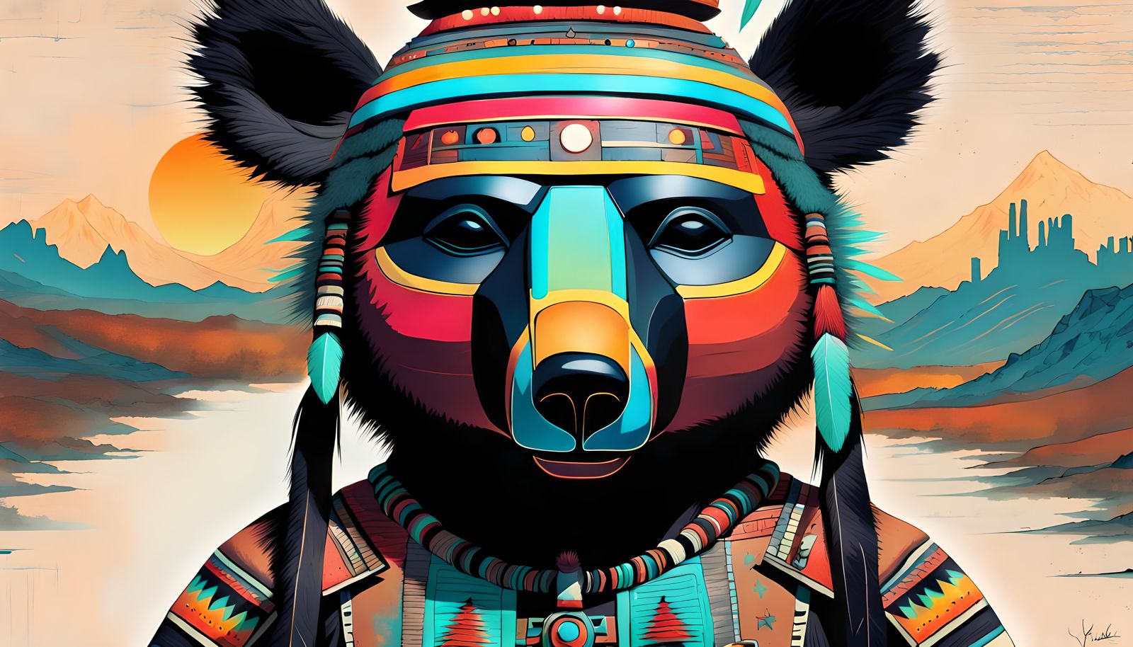 Neon Navajo Bear Kachina Doll Masterpiece