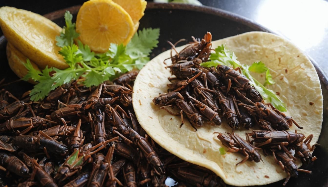 fried grasshoppers on a tortilla