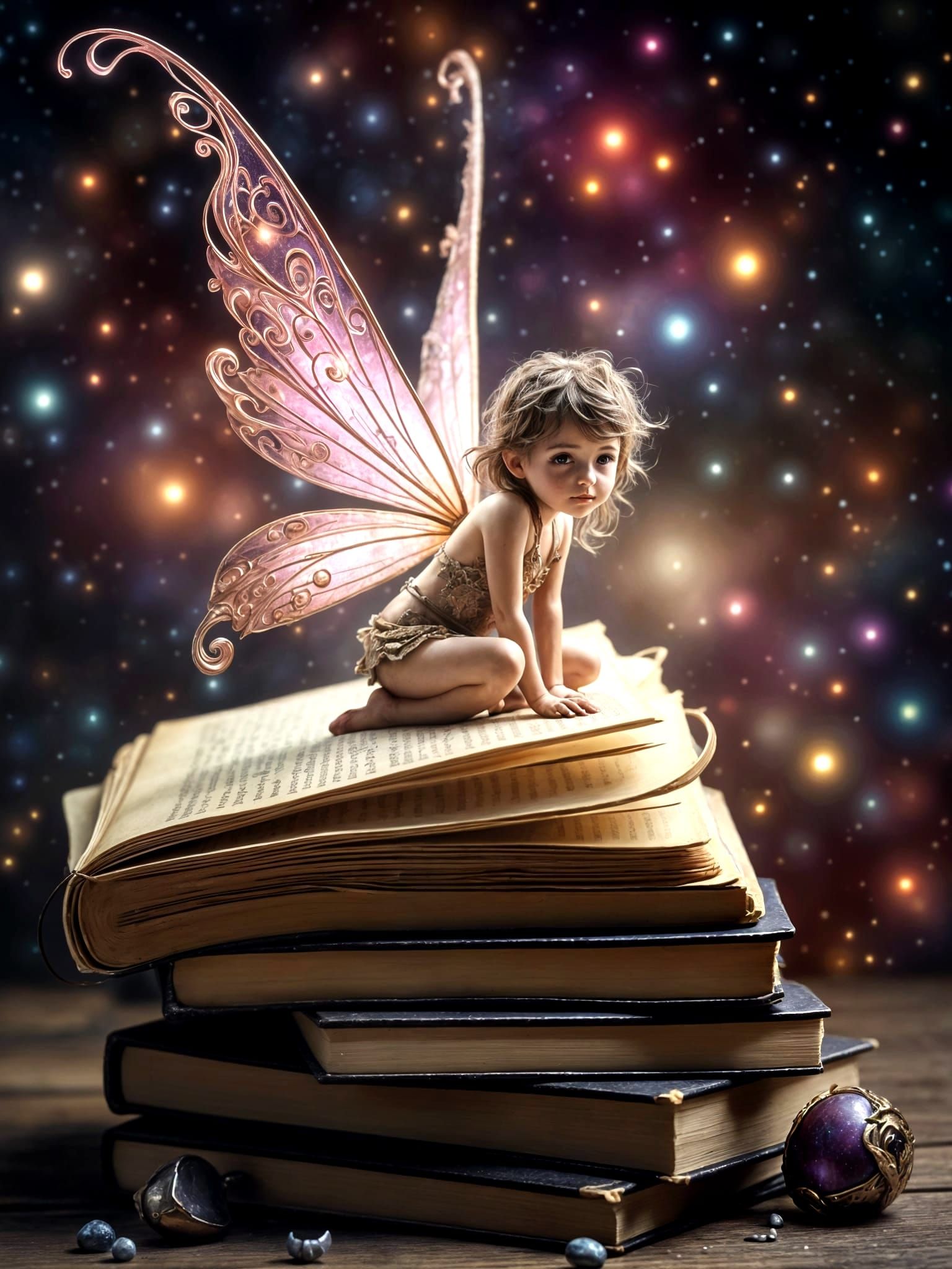 Enchanted Fairy Amidst Ancient Tomes
