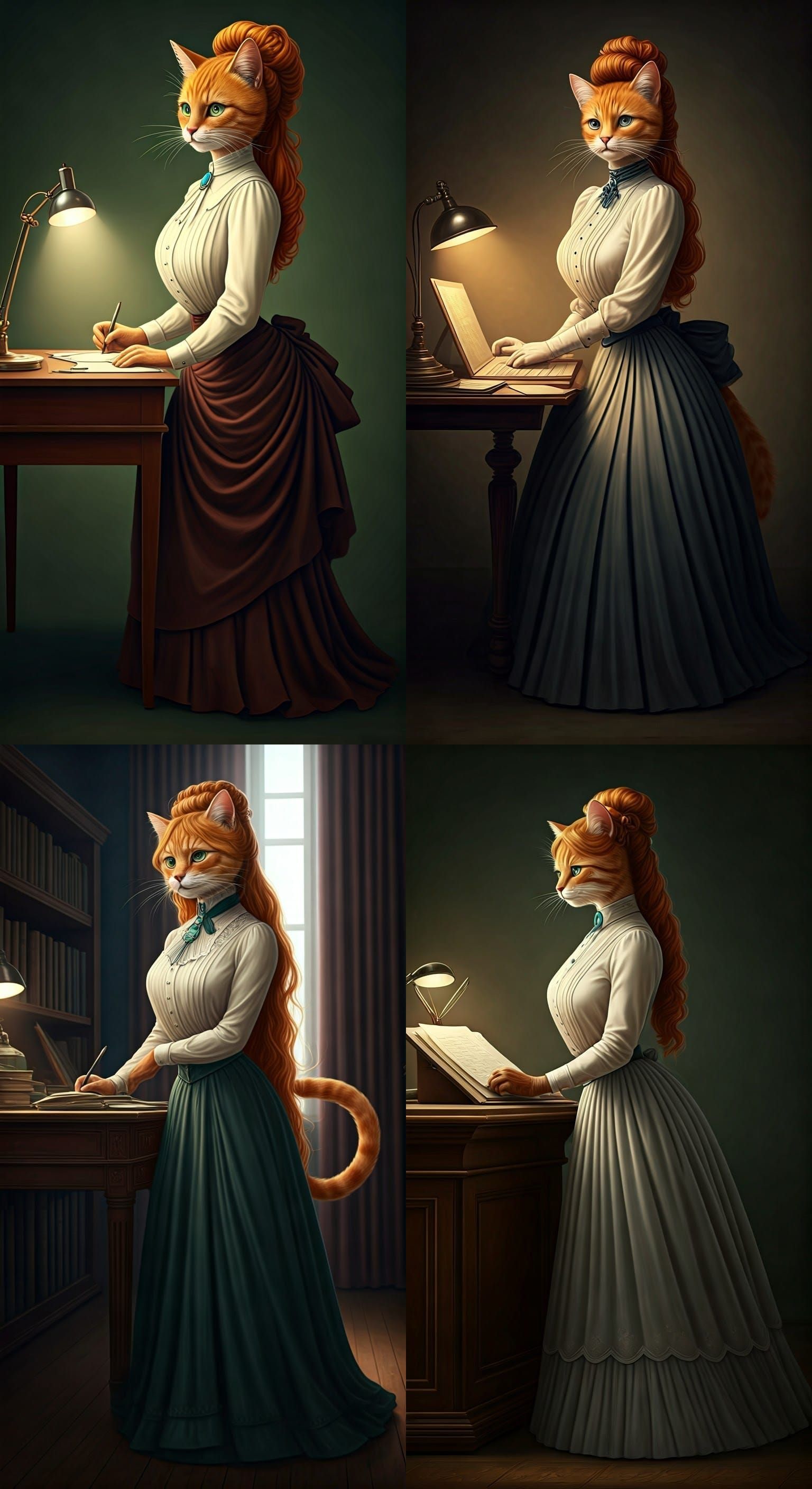 Edwardian Cat Secretary in Gibson Girl Style