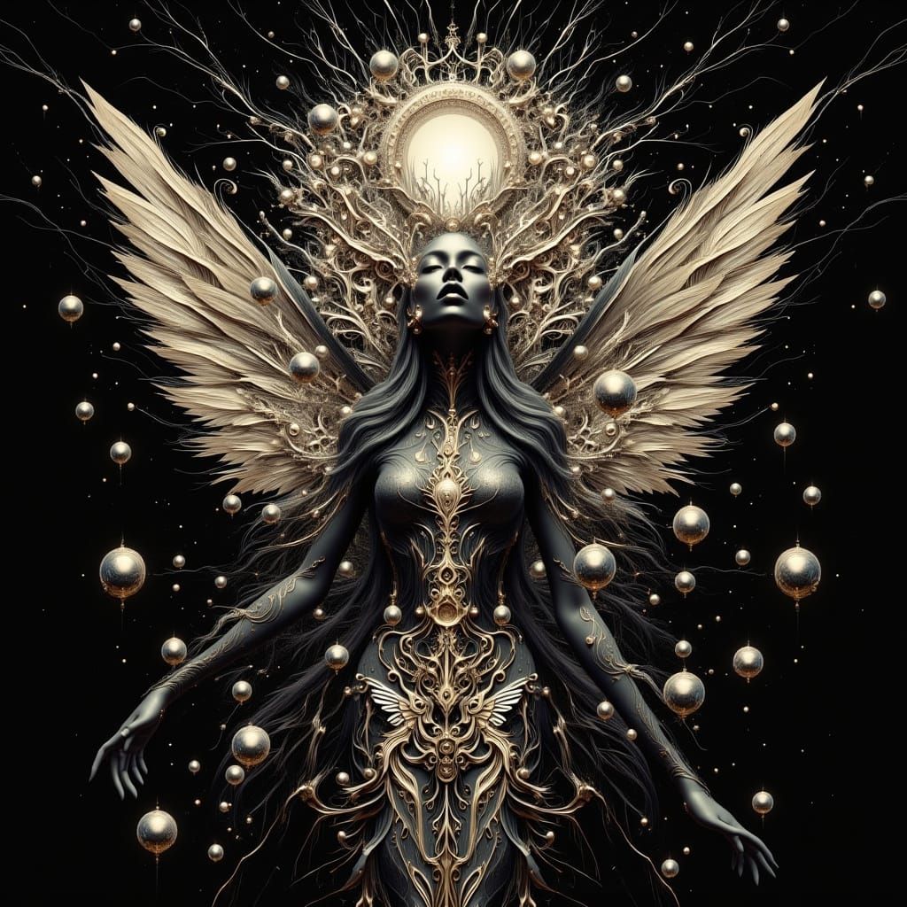 Steampunk Goddess with Tree of Life in Art Nouveau Style