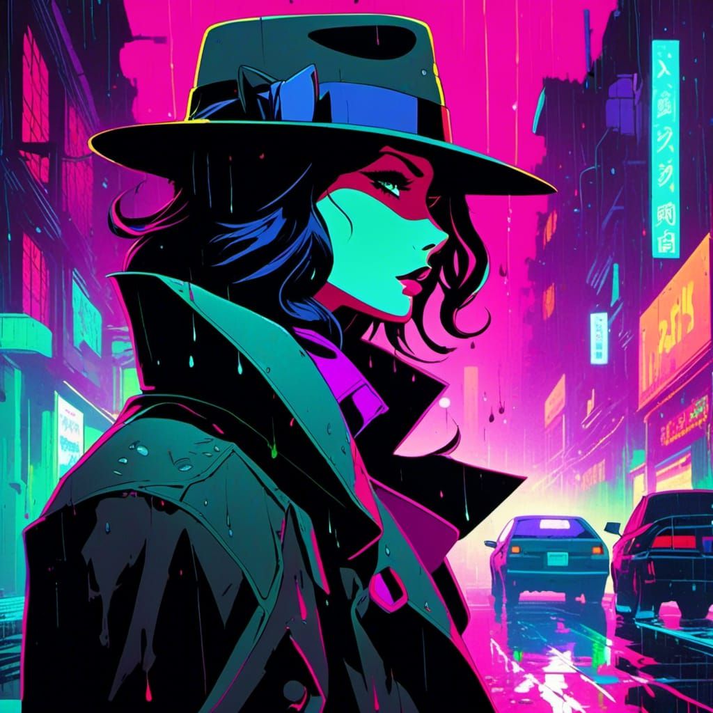 Neon Noir: Black Cat in Dystopian Alley
