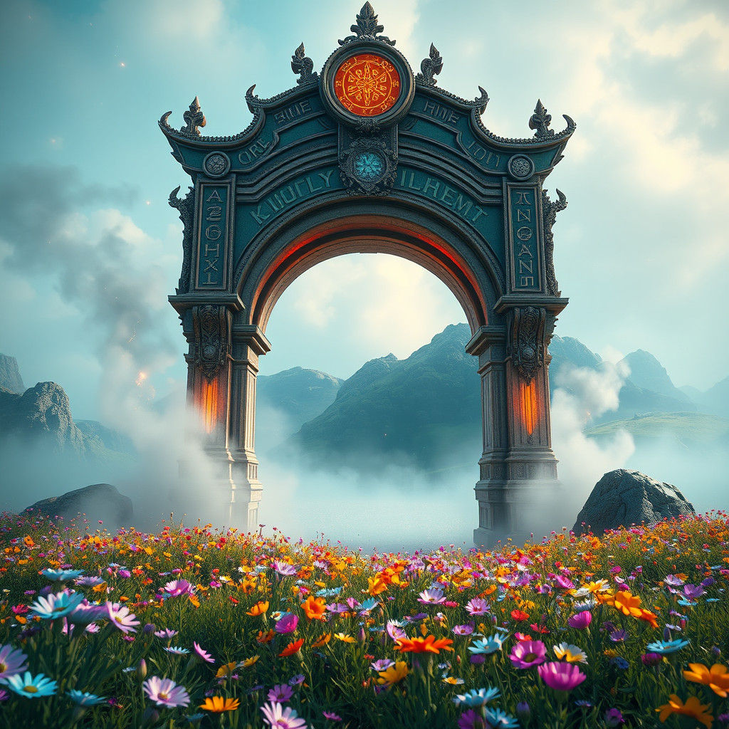Mystical Krell Archway in Iridescent Wildflower Field