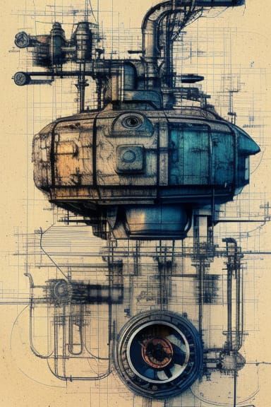 Steampunk Tank Schematics in Leonardo da Vinci Style