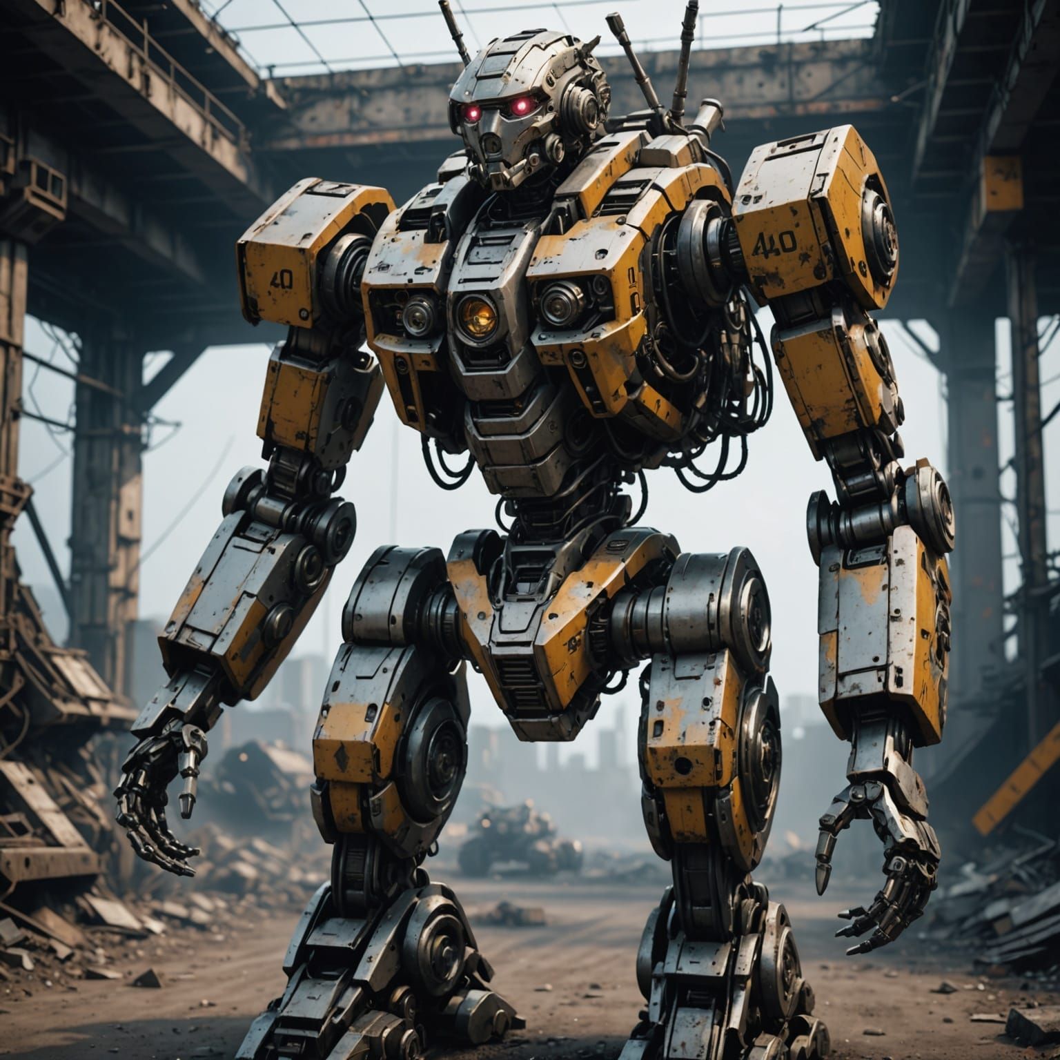 Decrepit robot with screen that shows “404”