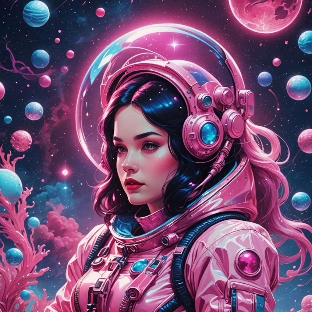 Snow White Space Mermaid in Synthwave Neon Retro