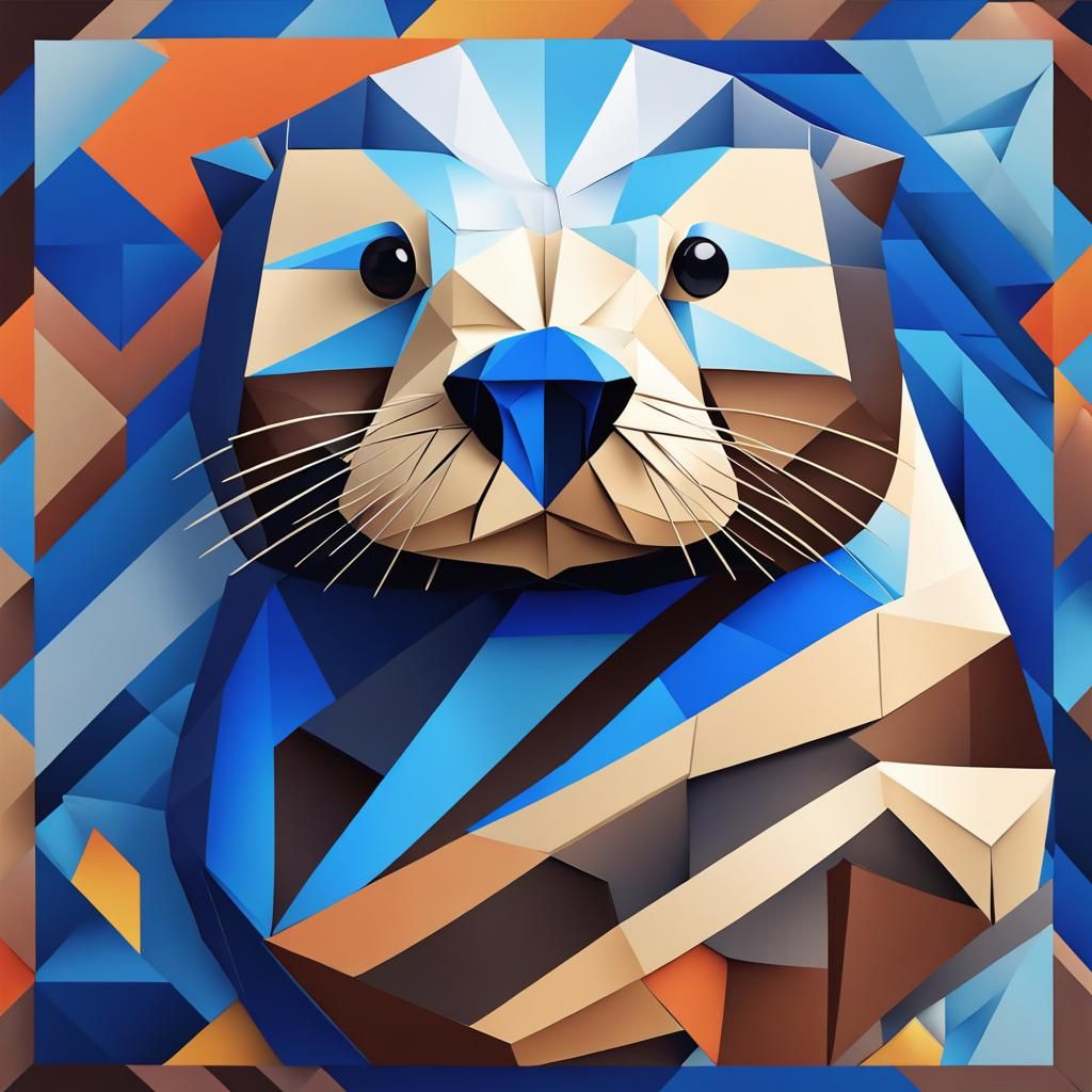 Geometric Origami Sea Otter in Cubist Style