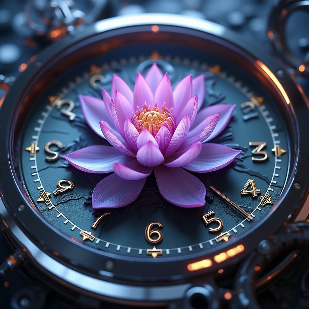 Timeless Lotus in Futuristic High-Tech Clockwork