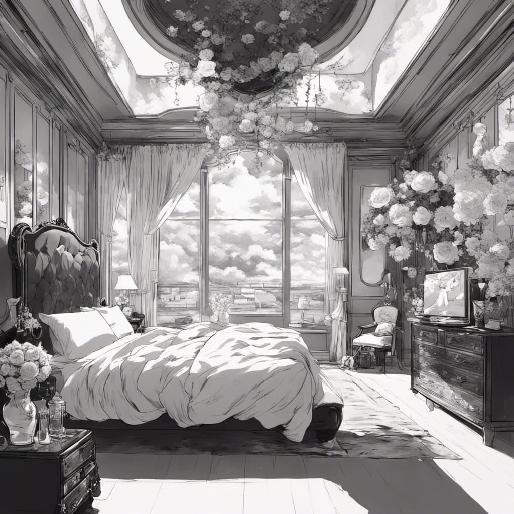 Anime Style Hollywood Dream Bedroom in Black and White