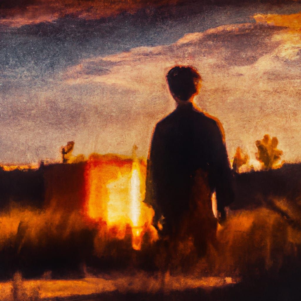 Contemplative Figure in Post-Apocalyptic Surrealism