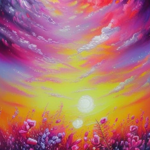 Pink Flowers and a Dreamy Sky