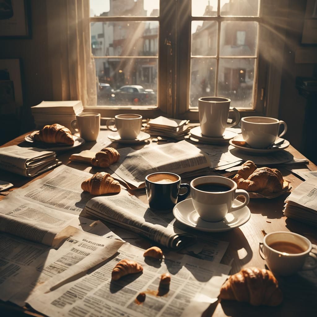 Dramatic Morning Desk Scene in Cinematic Style
