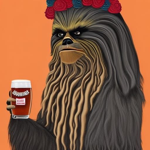Chewbacca Enjoys Beers in Frida Kahlo Style
