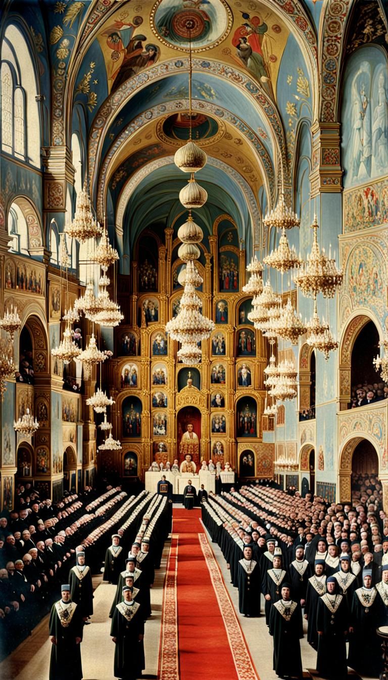 Russian Tsar Coronation in Orthodox Church Hall