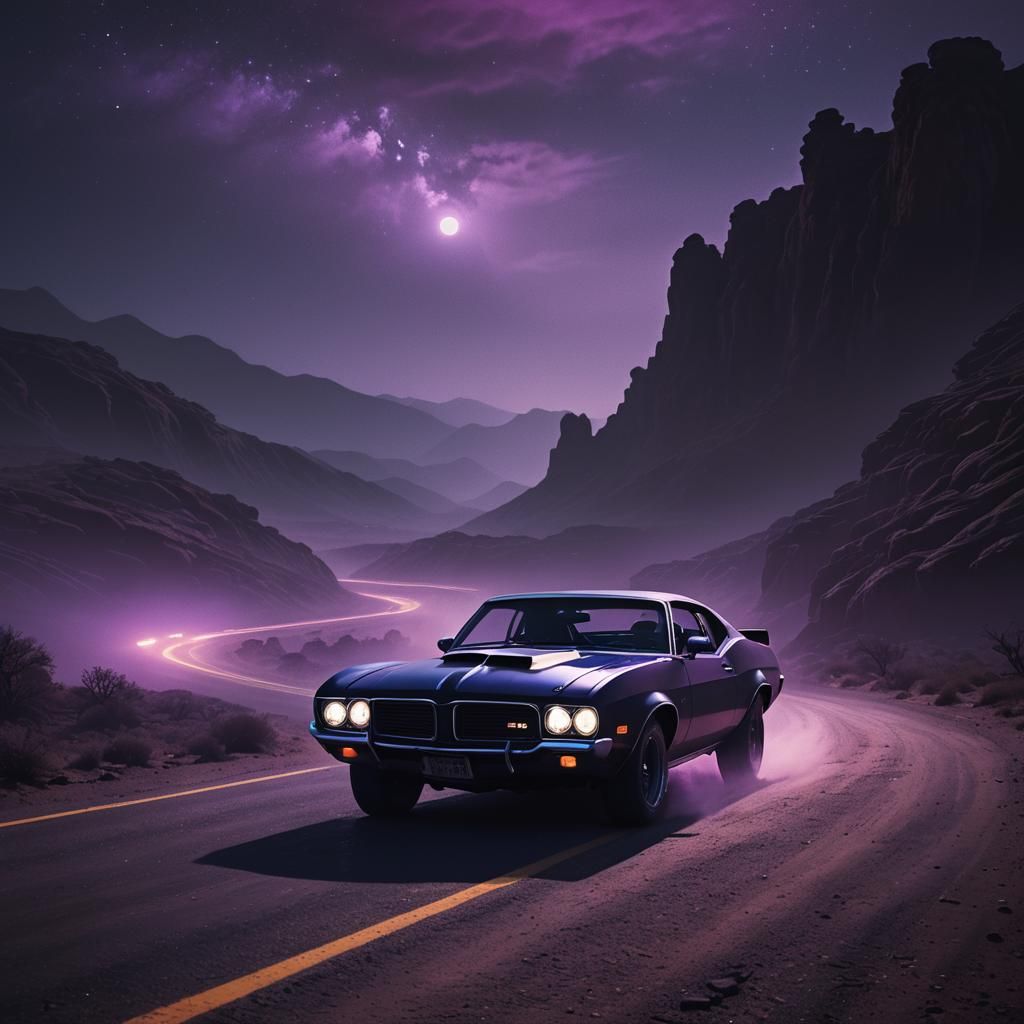 Black Car Drifting at Night in Hyperrealistic Style