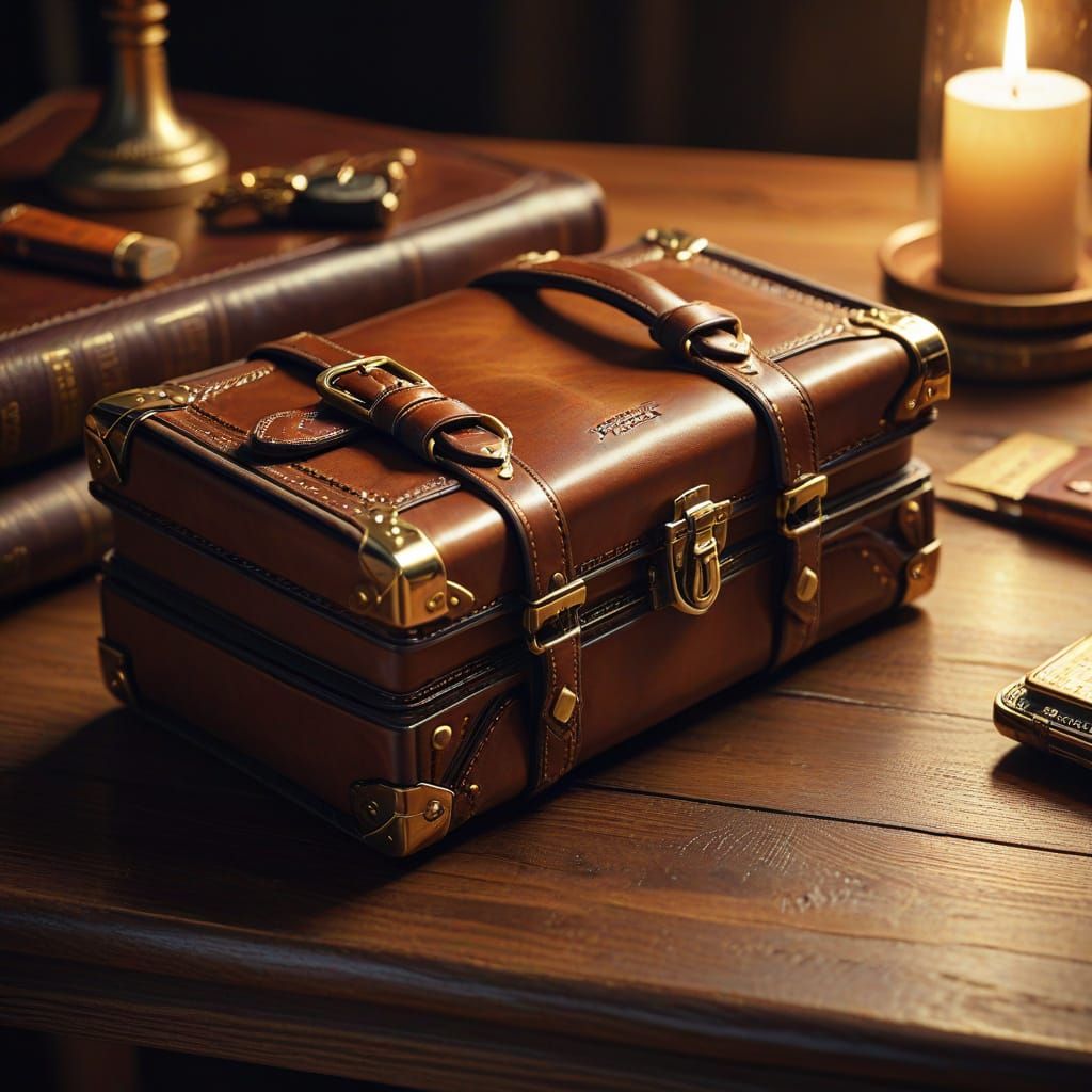 Luxurious Leather Goods Still Life as Oil Painting