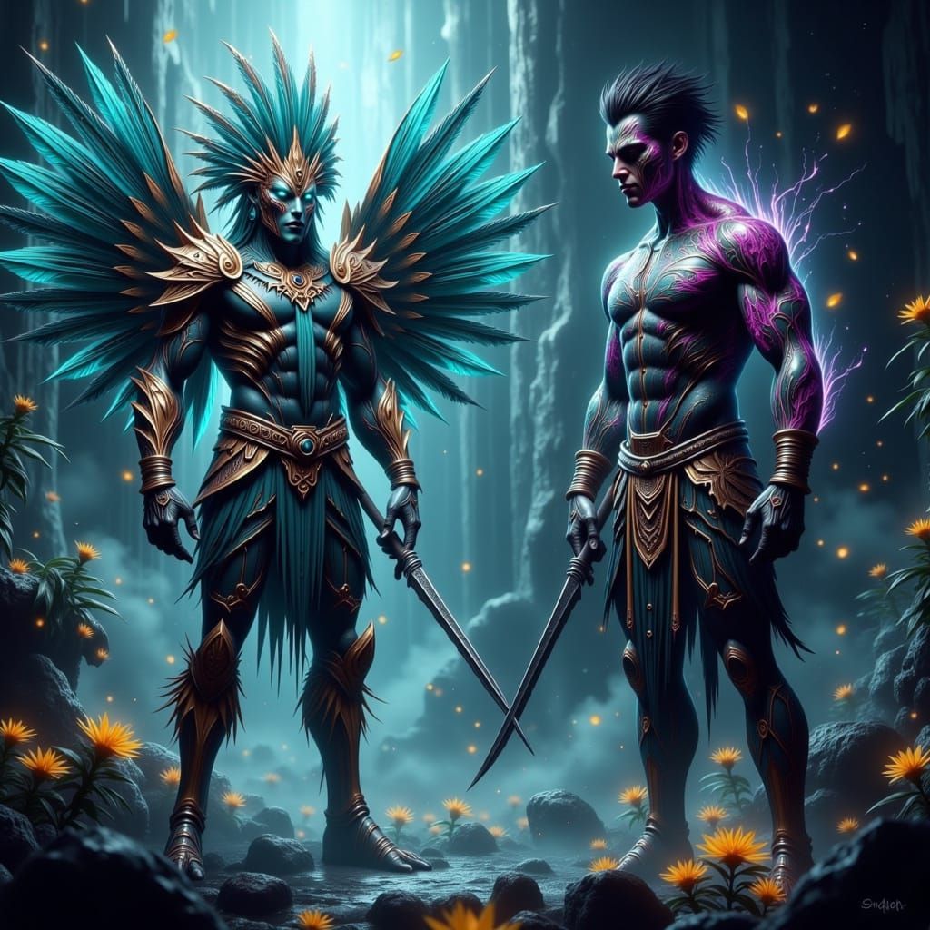 Majestic Quetzalcóatl in Dark Fantasy Loincloth Armor with E...