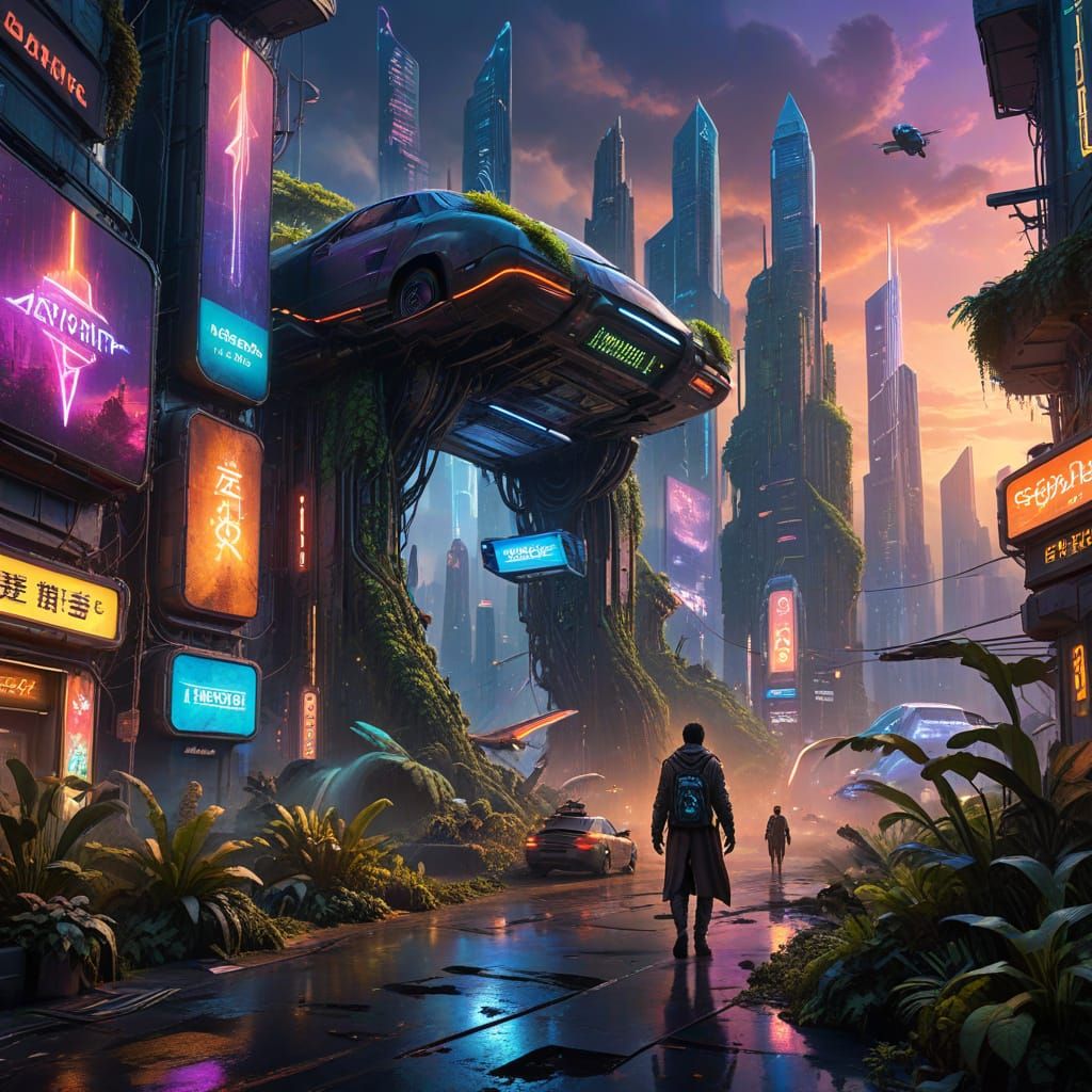 Traveler Arrives in a Neon Cyberpunk Future