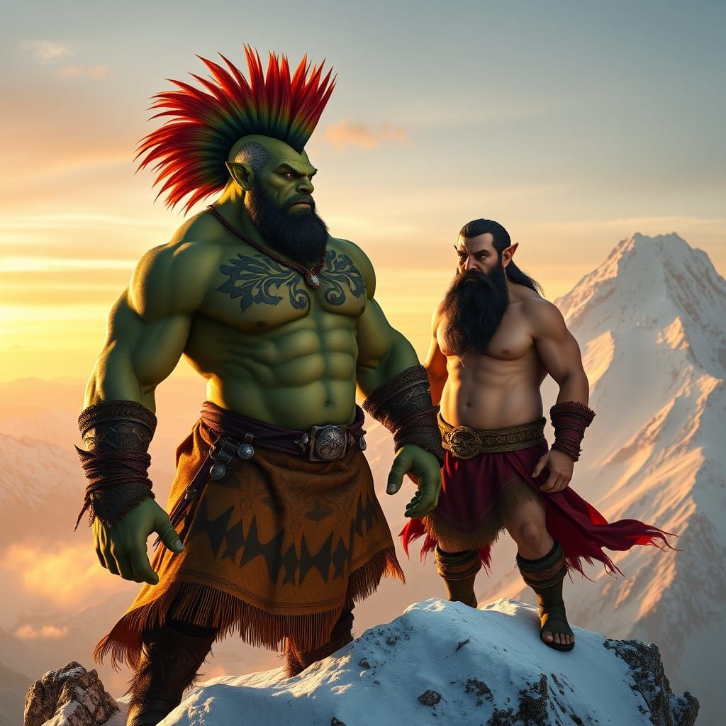 Rugged Fantasy Warrior in Golden Light, with Intimate Dwarf ...