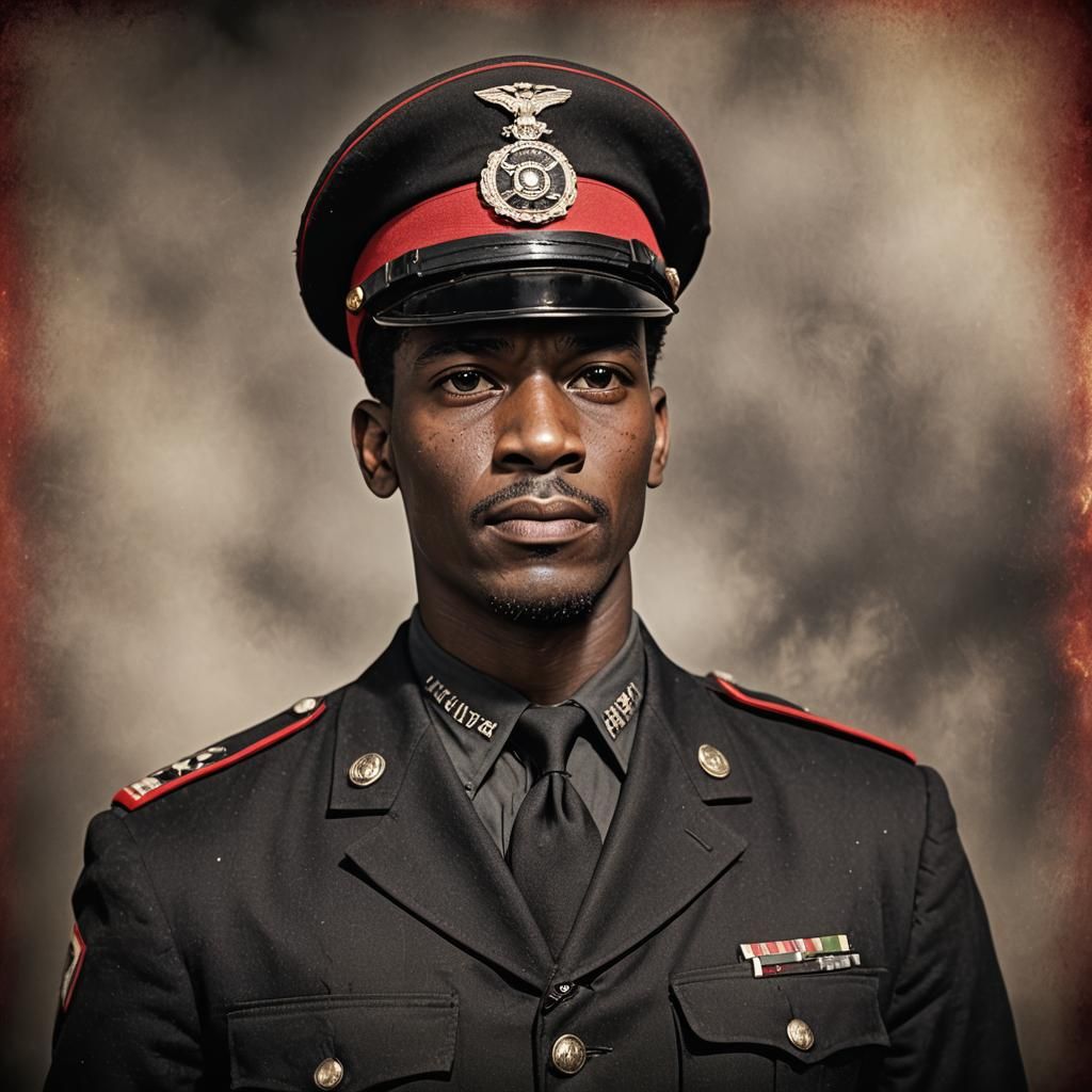 African American Villain in Red and Black Uniform