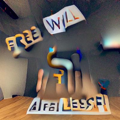 Flying Through 3D Letters Spelling Free Will and AI