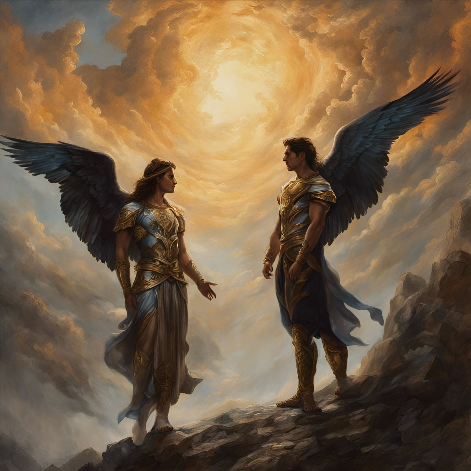 Fallen Angels in Descent: Watercolor Painting