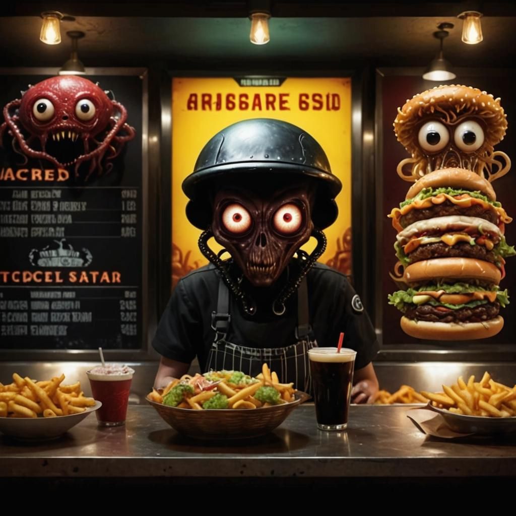 Alien Fast Food Restaurant with Macabre Menu