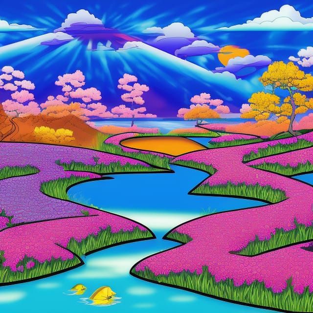 Japanese City in Impressionist Pop Art Style